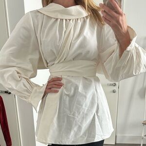 Alexander McQueen Cotton Silk Microfaille Shirt / Blouse in Ivory